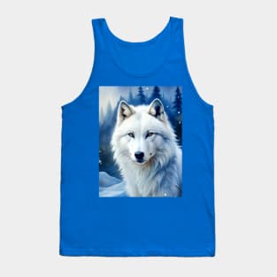 Funny White Wolf Hunting Ground, Winter Mountain Icy Moon, Forest, Galaxy Beautiful gifts Novelty Wild Animal Hunting Fashion Watercolor Tank Top